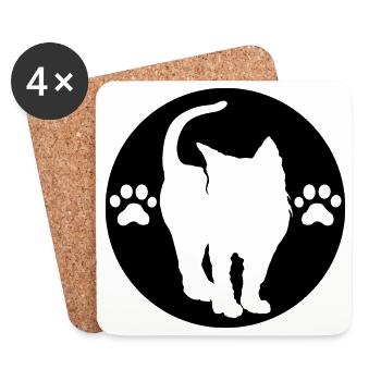 Katzen Logo Pfote Symbol Wappen Emblem Grafik Bild - Untersetzer (4er-Set) - Weiß - Vorne