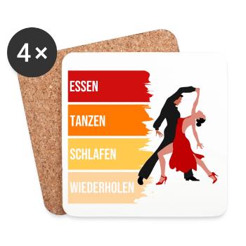 Essen, Tanzen, Schlafen, Wiederholen - Untersetzer (4er-Set) - Weiß - Vorne