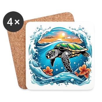 Sunset turtle by the sea - Coasters (set of 4) - white - Front