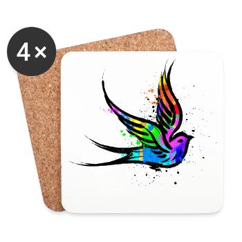 Illustration de dessin de graffiti d’art d’oiseau - Dessous de verre (lot de 4) - blanc - Devant