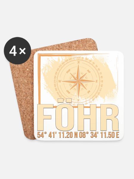 Föhr Koordinaten - Untersetzer (4er-Set) - Weiß
