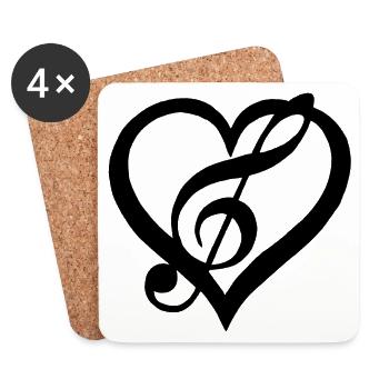 La musique dans le coeur (noir) - Dessous de verre (lot de 4) - blanc - Devant