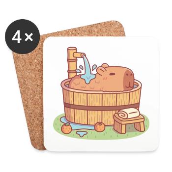 Capybara mignon se relaxant dans un bain à remous en bois - Dessous de verre (lot de 4) - blanc - Devant