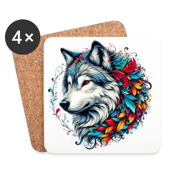 Loup - Dessous de verre (lot de 4) - blanc - Devant