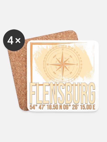 Flensburg Koordinaten - Untersetzer (4er-Set) - Weiß