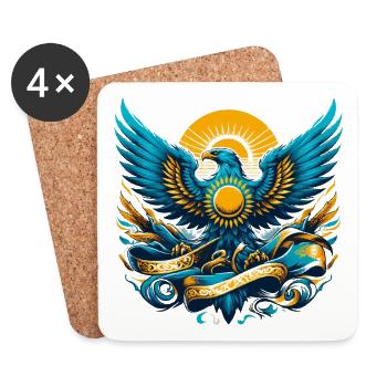 Kazakhstan Aigle Drapeau Drapeau Cadeau Dynamique - Dessous de verre (lot de 4) - blanc - Devant