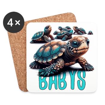 Tortoise Turtles Babies Gift - Coasters (set of 4) - white - Front