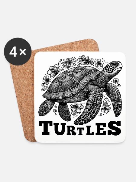 Schildkröte Schildkröten Blumen Grafik Geschenk - Untersetzer (4er-Set) - Weiß