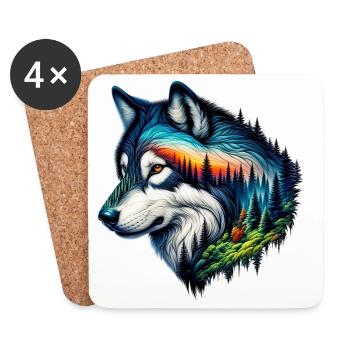 Loup - Dessous de verre (lot de 4) - blanc - Devant