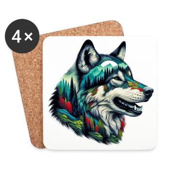 Loup - Dessous de verre (lot de 4) - blanc - Devant