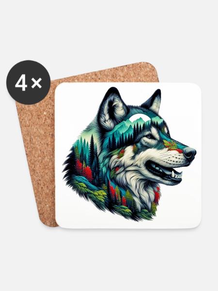 Wolf - Untersetzer (4er-Set) - Weiß