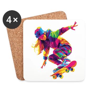 Femme qui fait du Skate - Dessous de verre (lot de 4) - blanc - Devant