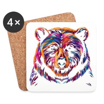 Colorful Bear Illustration - Coasters (set of 4) - white - Front