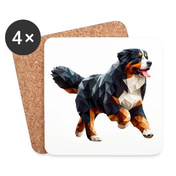 Berner Sennenhund Origami 3D Geometrisch - Untersetzer (4er-Set) - Weiß - Vorne