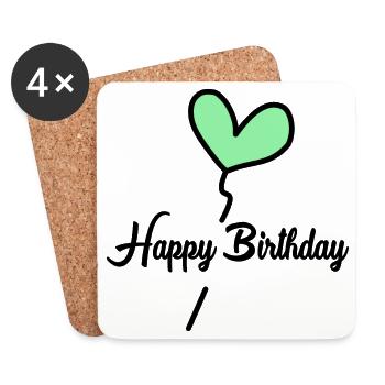 HAPPY BIRTHDAY. ANNIVERSAIRE - Dessous de verre (lot de 4) - blanc - Devant