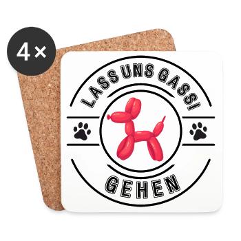 Komm wir gehen Gassi - Untersetzer (4er-Set) - Weiß - Vorne