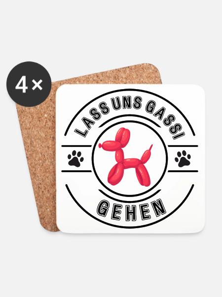 Komm wir gehen Gassi - Untersetzer (4er-Set) - Weiß
