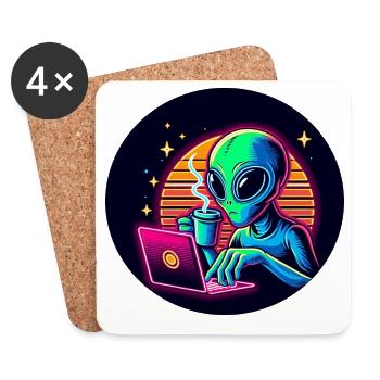 Extraterrestre au travail - Dessous de verre (lot de 4) - blanc - Devant