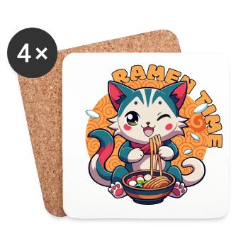 Ramen Cat Kawaii - Coasters (set of 4) - white - Front