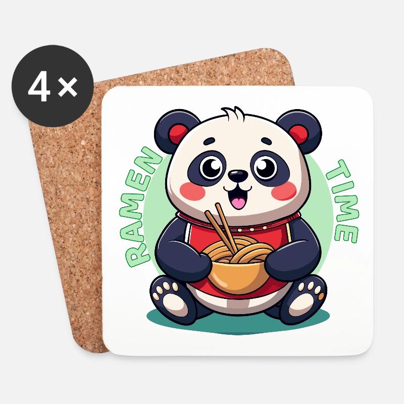 Ramen-Panda Zeit - Untersetzer (4er-Set) - Weiß