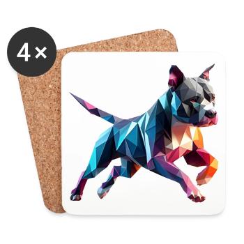chien Staffordshire bull terrier origami 3d - Dessous de verre (lot de 4) - blanc - Devant