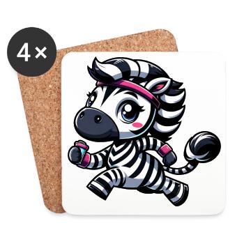 Zebra Jogger Cartoon Sport Marathon Running - Coasters (set of 4) - white - Front
