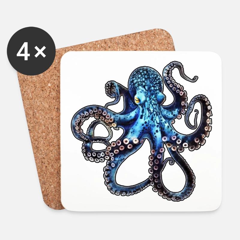 Tiefsee Oktopus in Blau - Untersetzer (4er-Set) - Weiß
