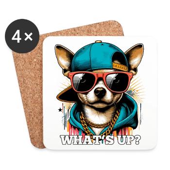 Was geht ab? Cooler Chihuahua Hund Geschenk - Untersetzer (4er-Set) - Weiß - Vorne