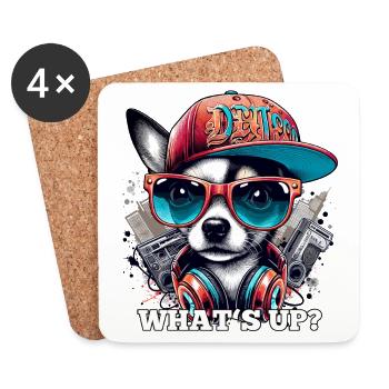 Was geht ab? Cooler Chihuahua Hund Geschenk - Untersetzer (4er-Set) - Weiß - Vorne