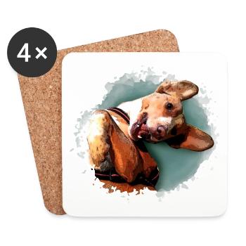 Funny Dog Hunting Dog Khaki - Watercolor Design - Coasters (set of 4) - white - Front