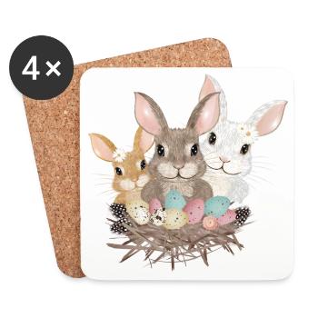 niedliche Osterhasen Familie mit Pastell Ostereier - Untersetzer (4er-Set) - Weiß - Vorne