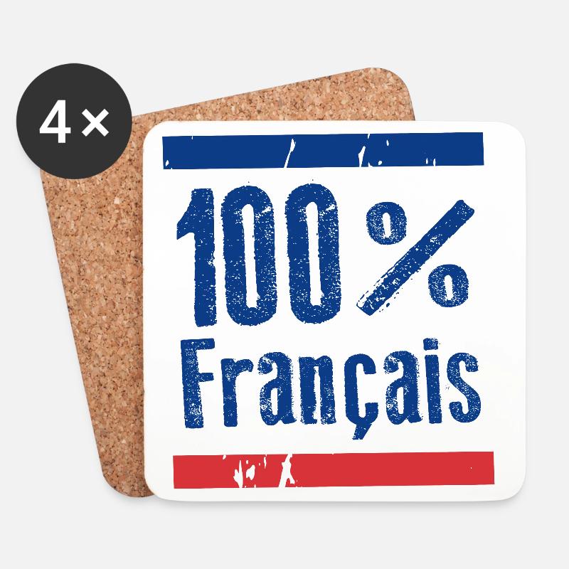 100% Französisch, Blau, Weiß, Rot - Untersetzer (4er-Set) - Weiß