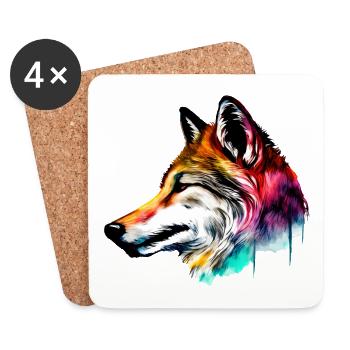 Tête de loup colorée - Dessous de verre (lot de 4) - blanc - Devant