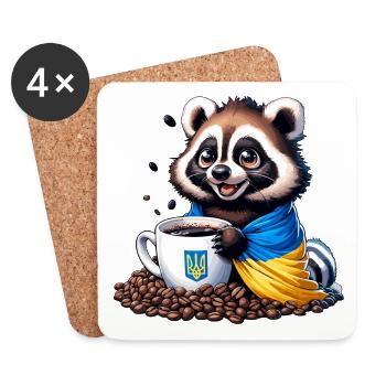 Raton laveur d’Ukraine avec tasse de café, bonjour - Dessous de verre (lot de 4) - blanc - Devant