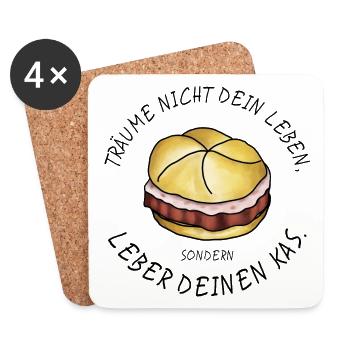 Leber deinen Kas! Leberkas Sprüche lustig Essen - Untersetzer (4er-Set) - Weiß - Vorne