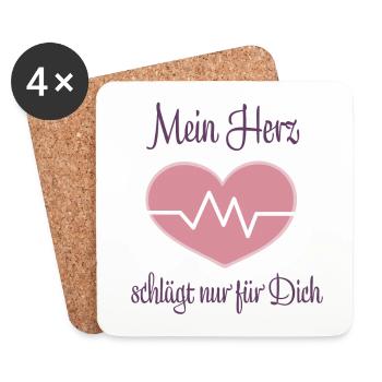 Mein Herz schlägt nur für Dich - Untersetzer (4er-Set) - Weiß - Vorne