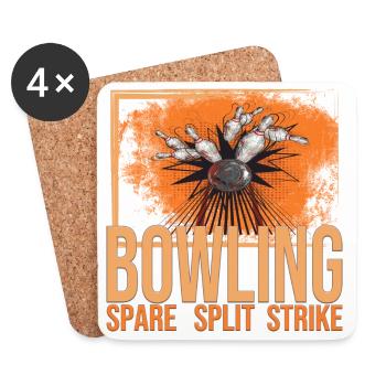 Bowling - Spare - Split - Strike - Untersetzer (4er-Set) - Weiß - Vorne