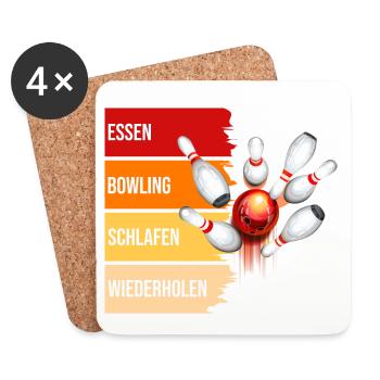 Essen - Bowling - Schlafen - Wiederholen - Untersetzer (4er-Set) - Weiß - Vorne