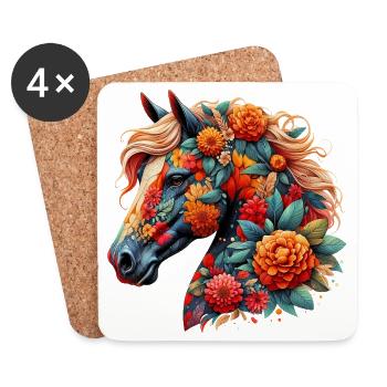Pferd mit Blumen geschmückt - Untersetzer (4er-Set) - Weiß - Vorne