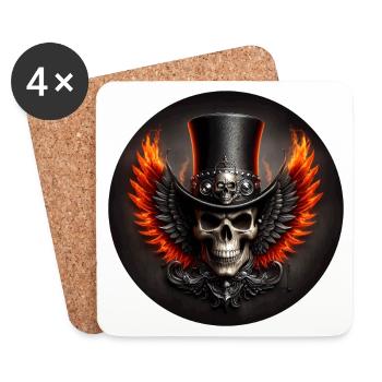 Totenkopf mit Flügeln und Feuer - Untersetzer (4er-Set) - Weiß - Vorne
