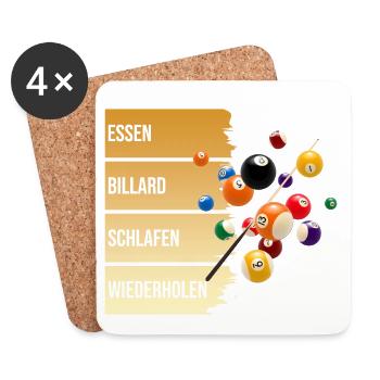 Essen - Billard - Schlafen - Wiederholen - Untersetzer (4er-Set) - Weiß - Vorne