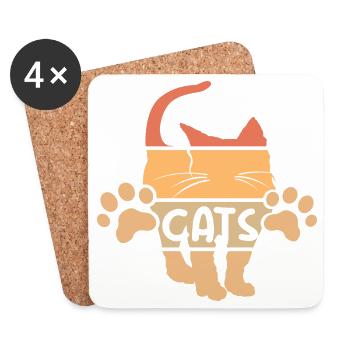 chat rétro chat icône vintage pattes - Dessous de verre (lot de 4) - blanc - Devant