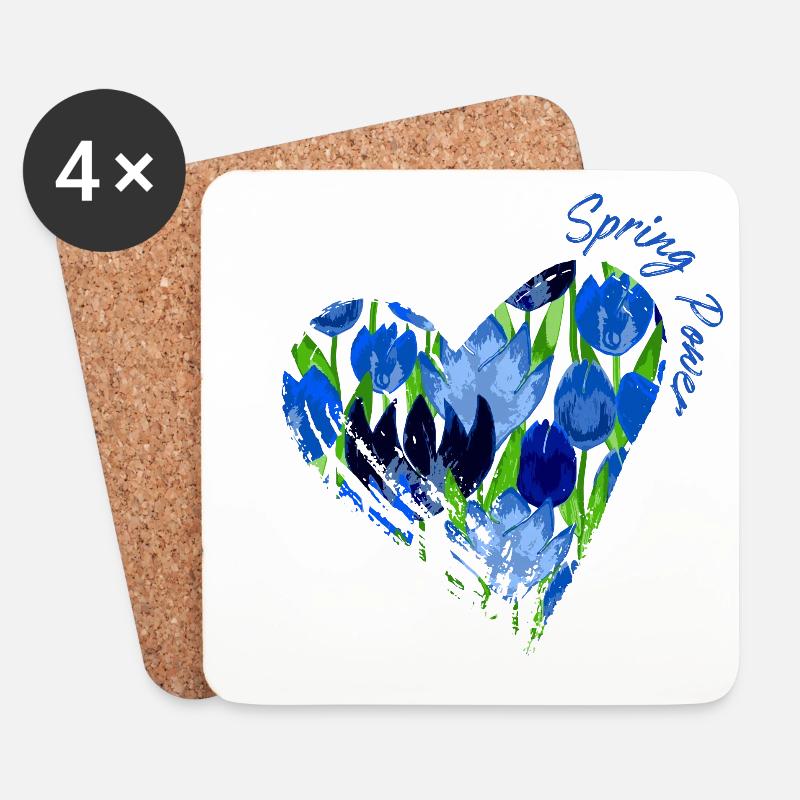 Blue Tulip Heart: Spring Power - Untersetzer (4er-Set) - Weiß
