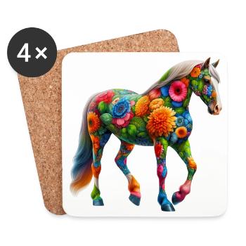 Pferd mit Blumen geschmückt - Untersetzer (4er-Set) - Weiß - Vorne