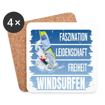 Faszination - Leidenschaft - Freiheit - Windsurfen - Untersetzer (4er-Set) - Weiß - Vorne