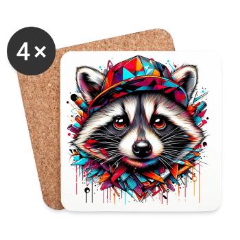Raton laveur avec chapeau casquette rap hat - Dessous de verre (lot de 4) - blanc - Devant