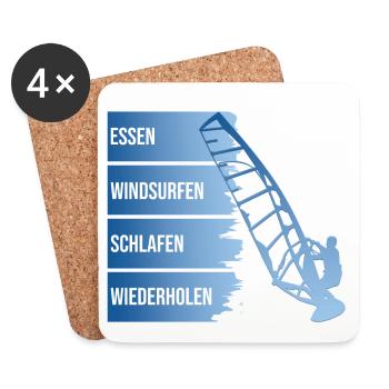 Essen - Windsurfen - Schlafen - Wiederholen - Untersetzer (4er-Set) - Weiß - Vorne