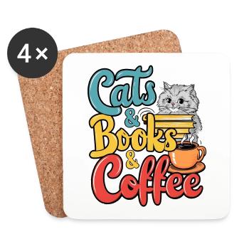 Katzen, Bücher und Kaffee Design - Untersetzer (4er-Set) - Weiß - Vorne