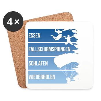 Essen - Fallschirmspringen - Schlafen -Wiederholen - Untersetzer (4er-Set) - Weiß - Vorne