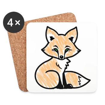 Renard roux (noir) - Dessous de verre (lot de 4) - blanc - Devant